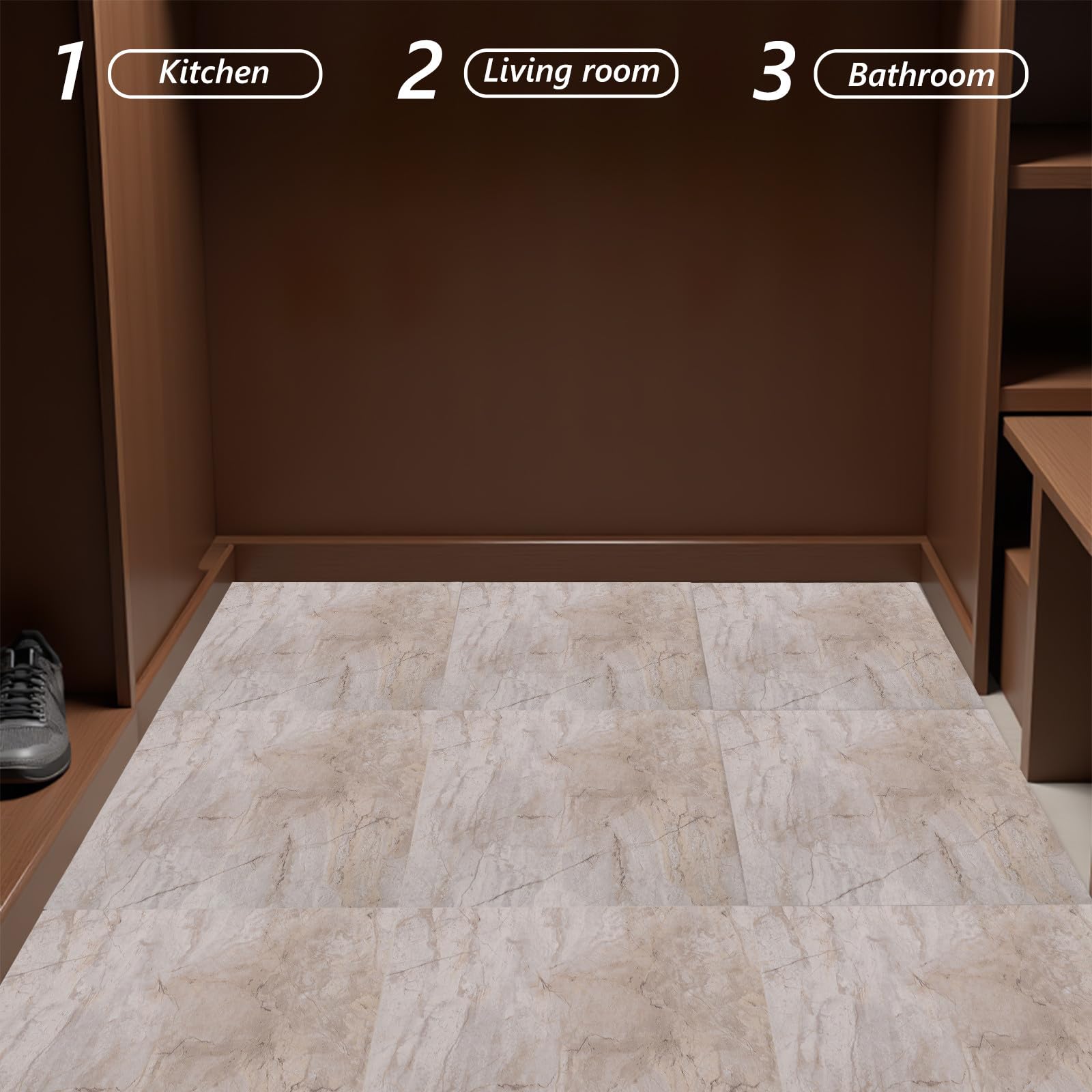 BESPORTBLE 20 Piastrelle Autoadesive Effetto Marmo per Pavimenti: Piastrelle in Pvc Impermeabili (30 X 30 Cm) – Vinile Autoadesivo per Bagno, Cucina, Soggiorno E Arredamento per La Casa