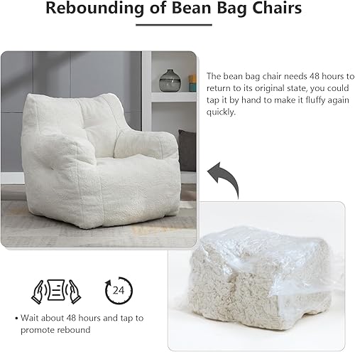 Miniatura 6 de Hison Sofá puff para adultos y niños, de tela de peluche, mullido y perezoso, relleno de esponja viscoelástica, sofá con reposabrazos para sala de