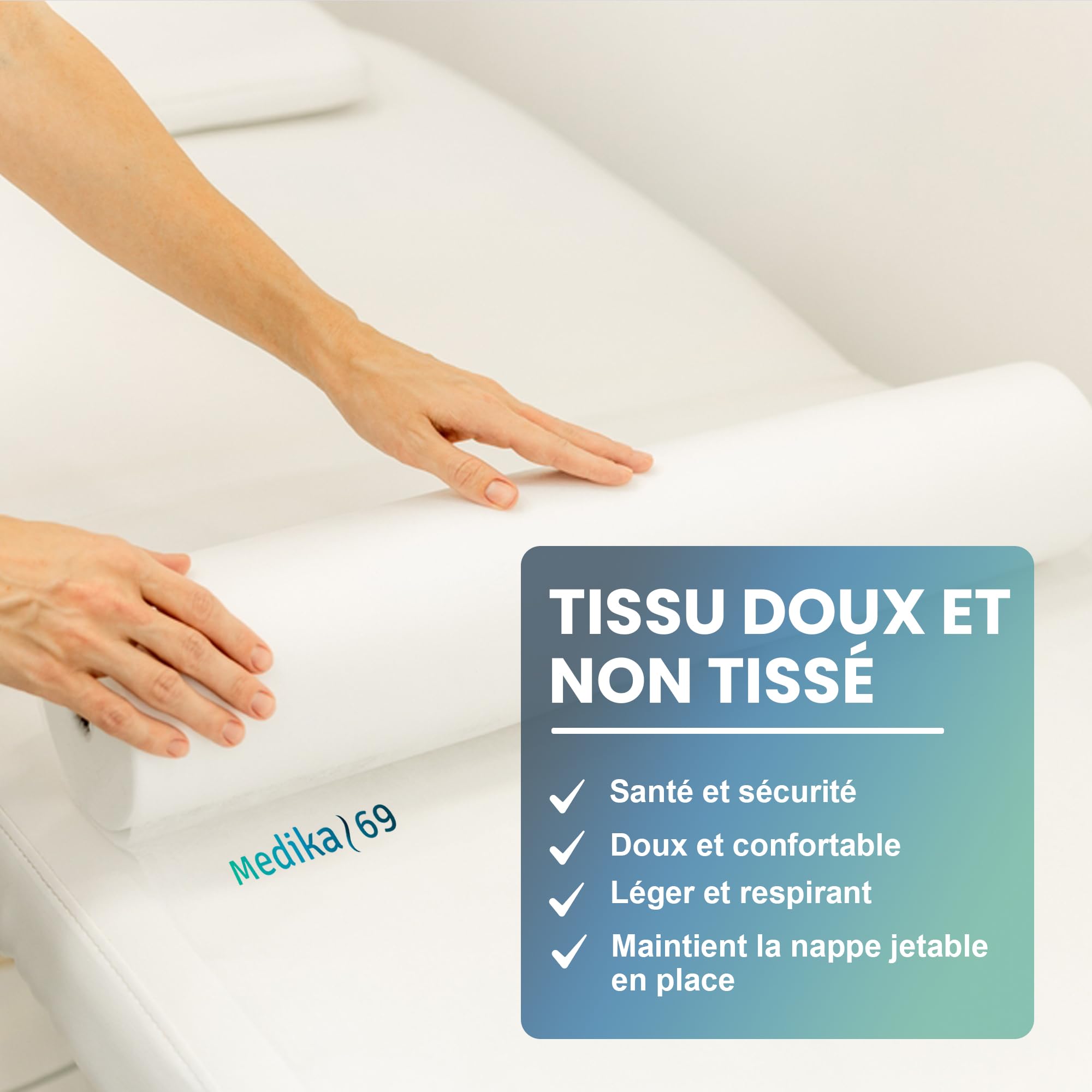 Draps d'examen gauffre point à point pure ouate 2x17.5g/m² - Carton de 9 rouleaux - 2 plis - 121 formats 50x37cm - DRP-MDK9001- Certifié France Medical Industrie