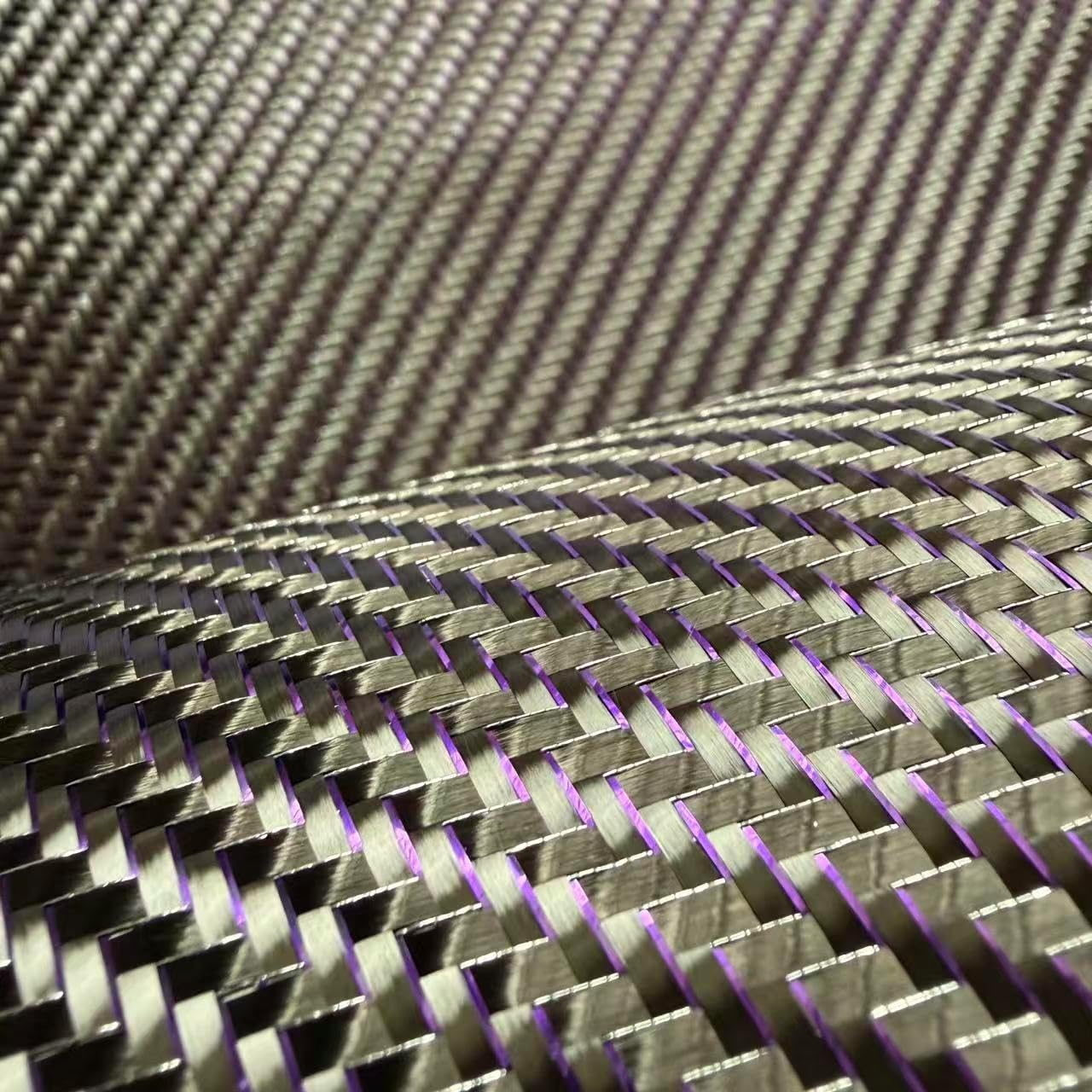 3K 200g 2x2 Twill Plain Weave Real Carbon Fiber Mixed with Metal Wire Woven Small-Sized Sample Purple Thread Fabric (Purple, 11.8in x 40in)