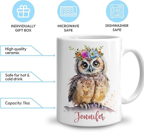 Miniatura 3 de Hyturtle Regalos personalizados para amantes de los búhos  Taza de café de cerámica con nombre personalizado de 11 onzas  Idea de regalos lindos