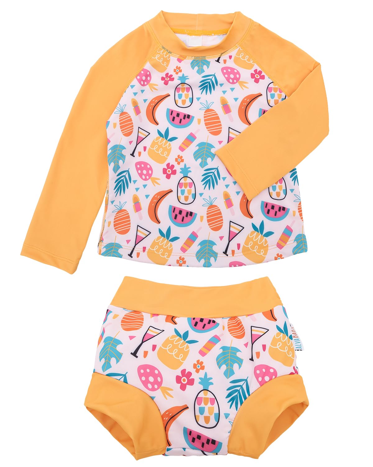 ALVA 2 Pcs Long Sleeve Rash Guard Swim Diaper Sets, Baby Toddler Swimsuit UPF 50+ Sun Protection for Boy and Girl