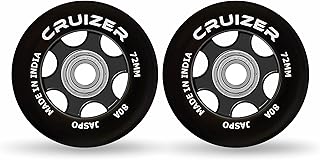 jaspo Inline PU Wheels 72mm Inline Spare Skate Wheels, Roller Blade Skating/Waveboard/Luggage Wheels, Training/Replacement Wheels (CRUIZER 72 MM, cruizer 72 mm (pack of 2; black)
