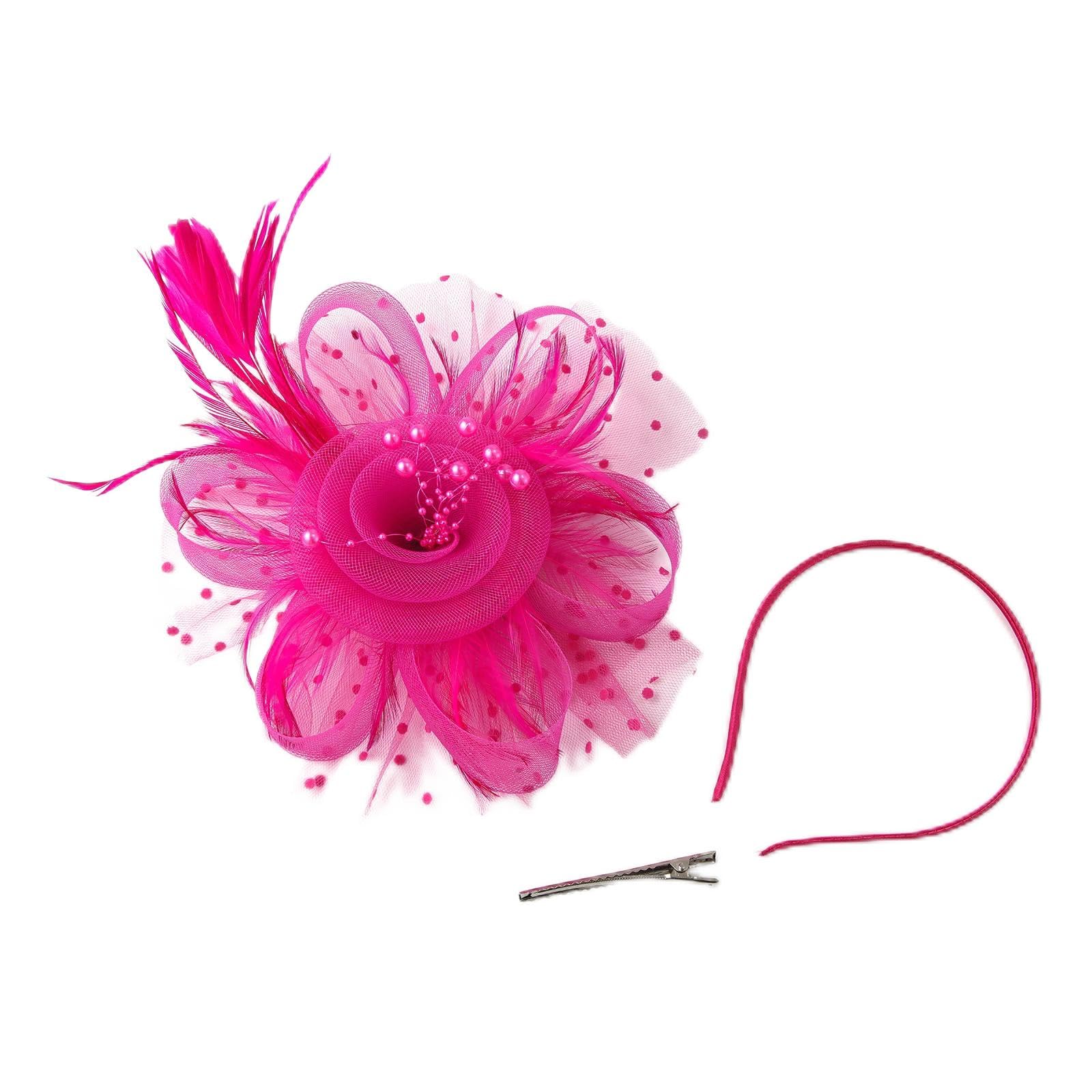 Fascinators Hats 20s 50s Pillbox Hat Cocktail Tea Party for Women (Rose Red, One Size)