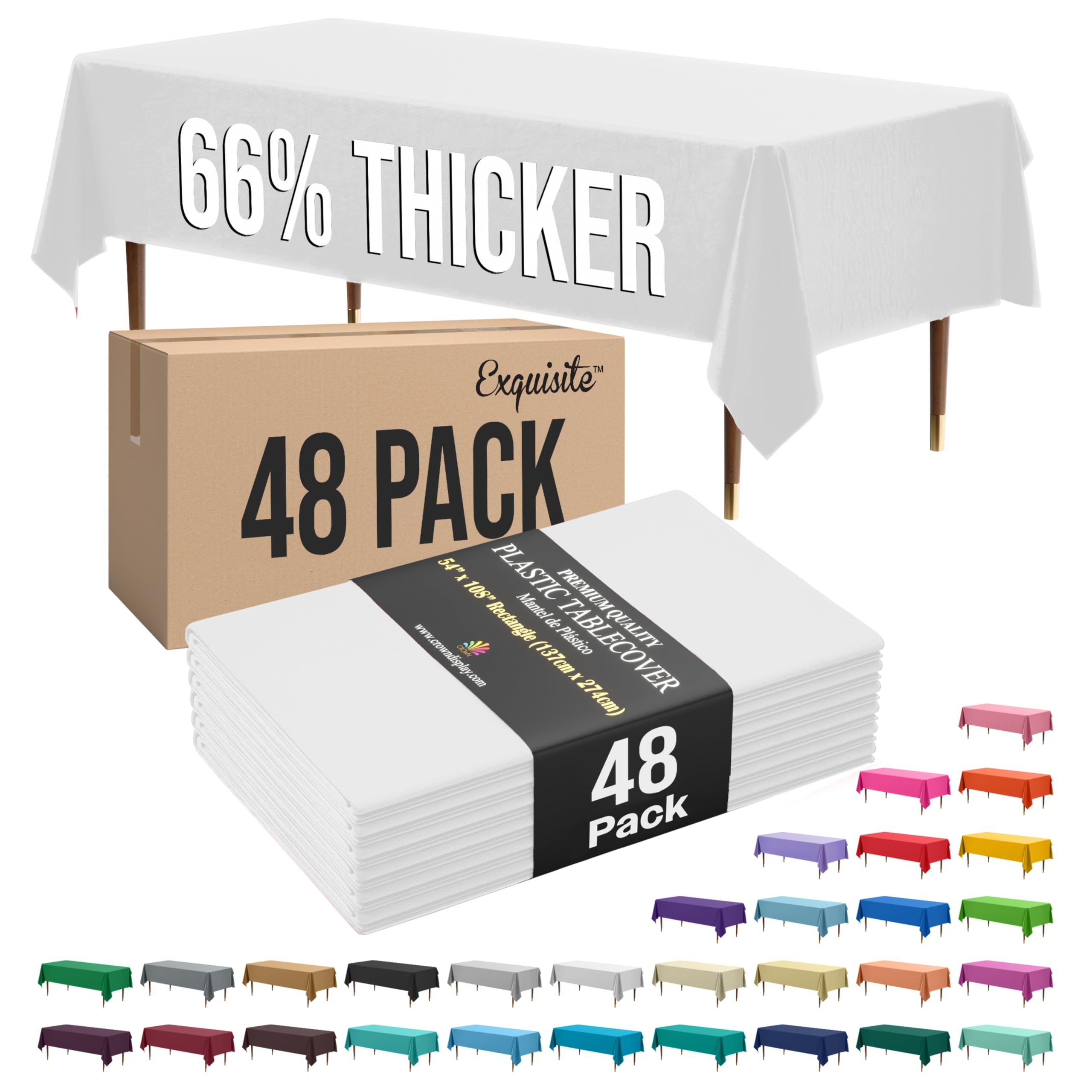 Exquisite 66% Thicker White Rectangle Tablecloth 54"x108" - 48 Pack