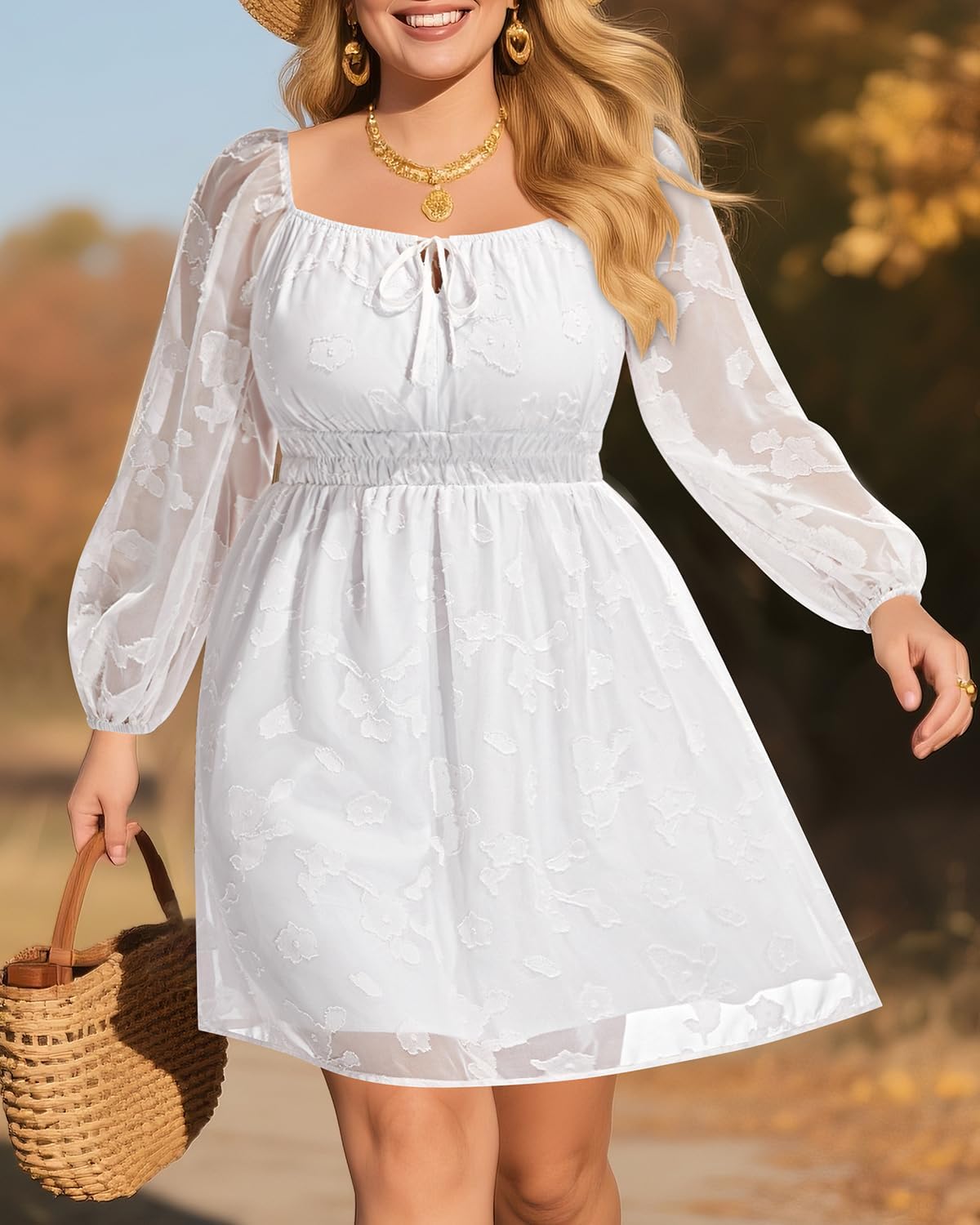 Pinup Fashion Plus Size Wedding Guest Dress 2025 - Graduation Spring Long Sleeve Floral Lace Short Dress - Image 3
