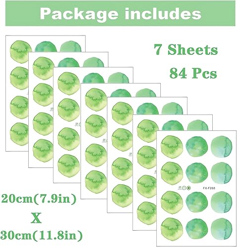 Miniatura 10 de sacinora - 7 hojas de 84 calcomanías de pared de lunares de acuarela amarilla brillante dorada, calcomanía de pared de arte circular extraíble de