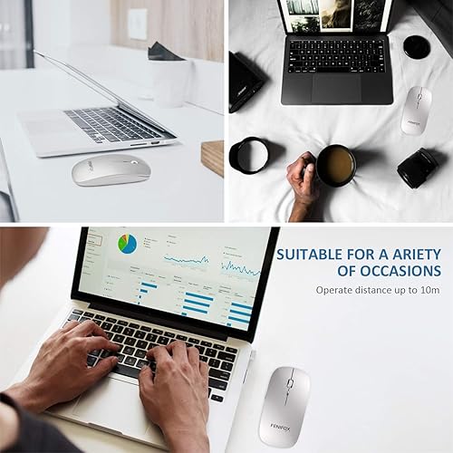 Miniatura 5 de FENIFOX Ratón inalámbrico, receptor de mouse delgado USB de 2.4 G, portátil, ergonómico, de viaje, ratones silenciosos para laptop, tableta, PC,