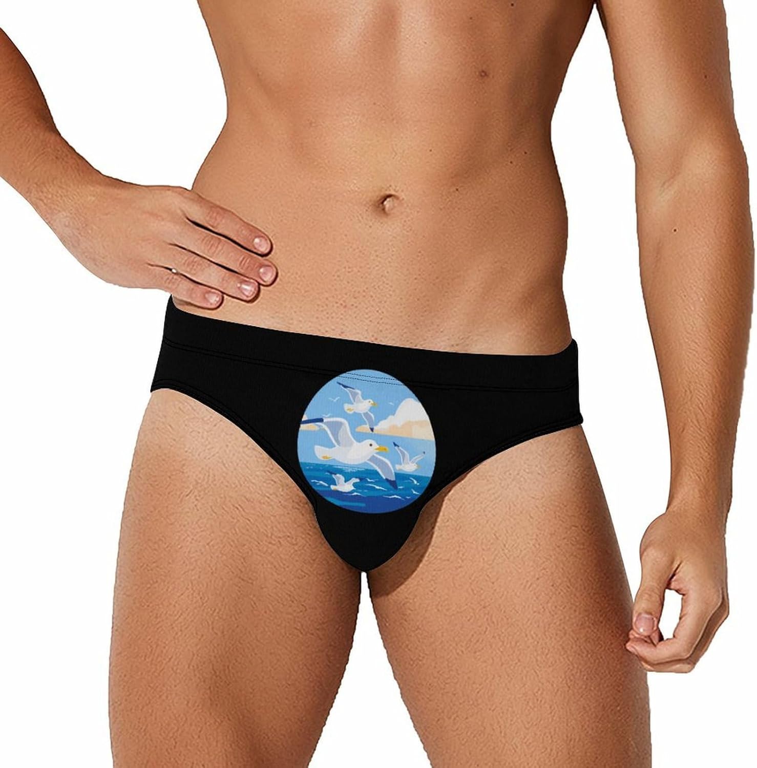 Seagulls Flying Over Sea Men's Swimwear Bikini Swimming Briefs Stretchy Swimsuits Board Surf Shorts Trunks