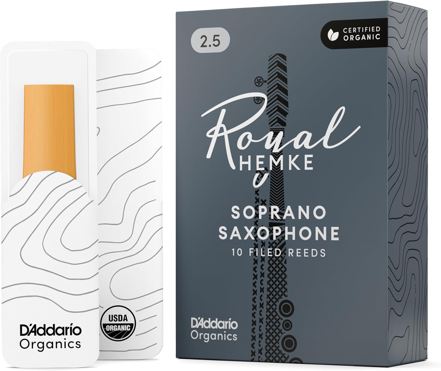 D'Addario Royal | Hemke Organic Soprano Saxophone Reeds, Strength 2.5, 10-pack
