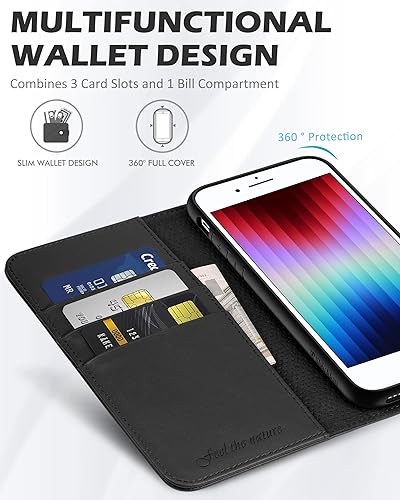 Miniatura 3 de SHIELDON Funda para iPhone SE 2022 5GSE 2020 de 4.7 pulgadas, iPhone 87 Funda tipo cartera de cuero genuino tarjetero Soporte magnético Flip Book