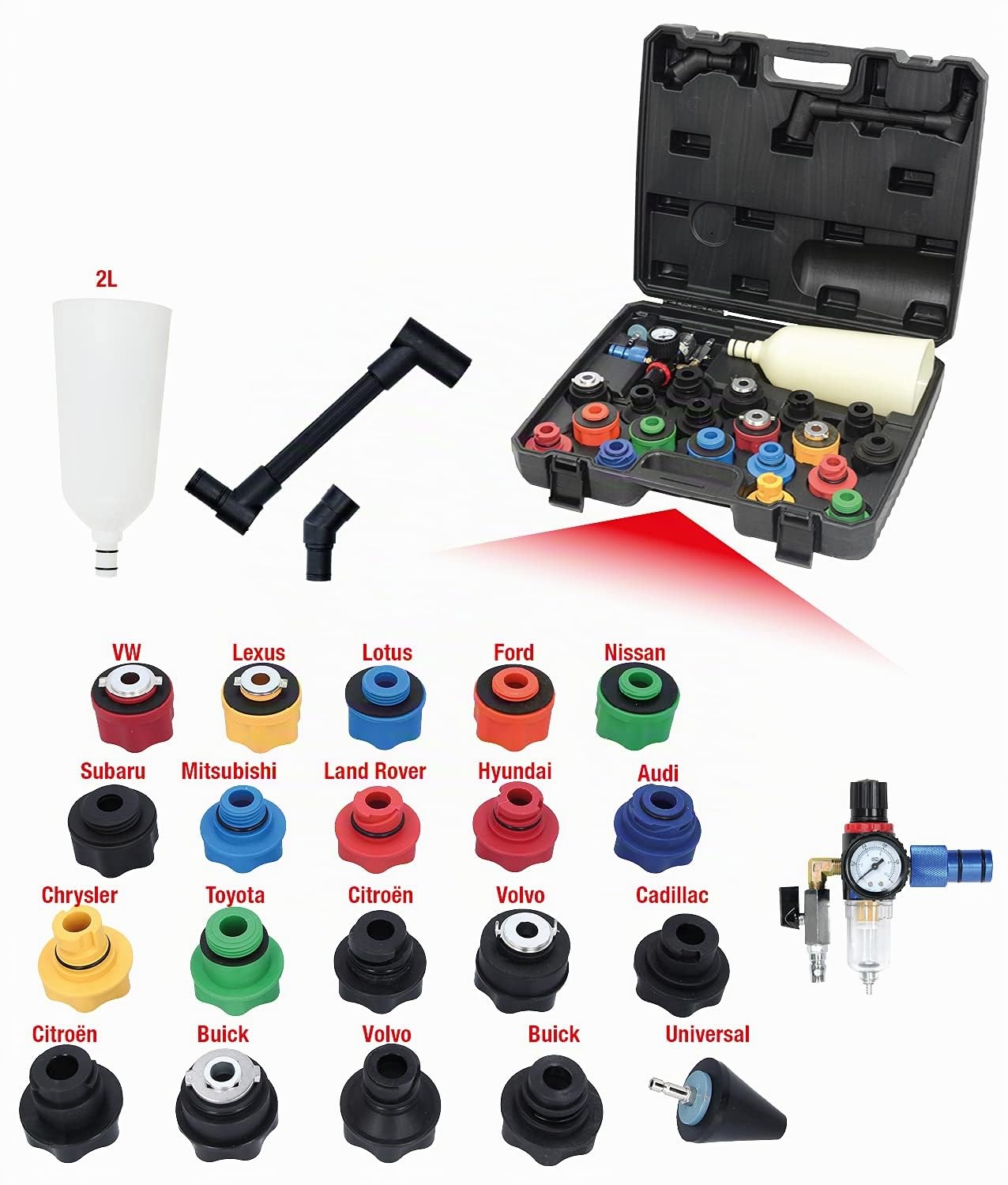 KS Tools 150.9130 MASTER Juego de tolvas de relleno de aceite con brazo giratorio, 24 pzs