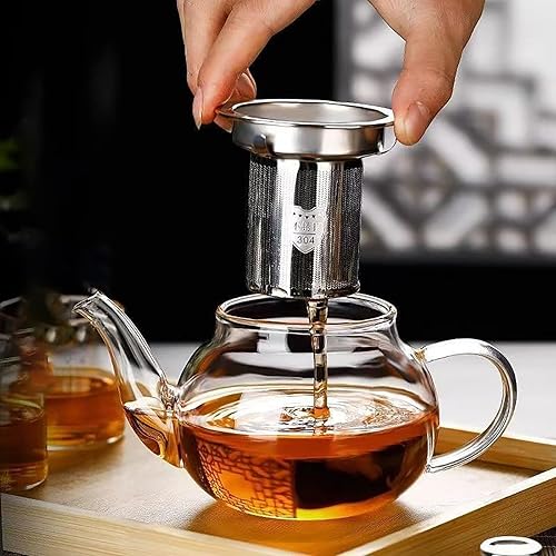 Miniatura 2 de Tetera de vidrio con infusor de vidrio transparente, tetera de 33.8 fl oz para estufa, té suelto, tetera de regalo