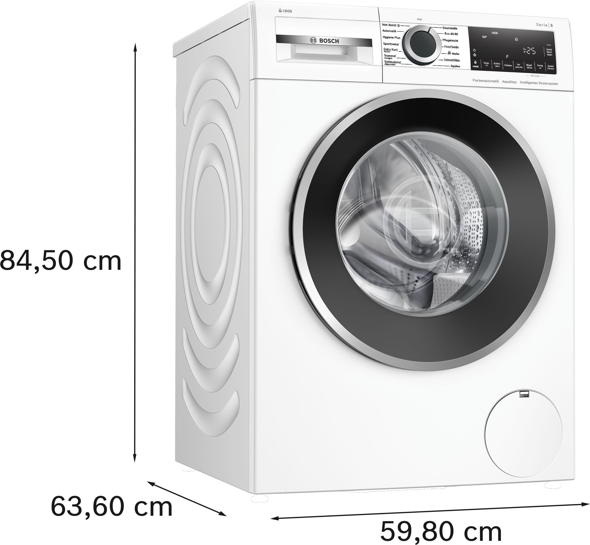 Bosch Serie 6 Waschmaschine 9 kg 1400 UpM Fleckenautomatik WGG244F40 | i-DOS vollautomatische Flüssigwaschmittel-Dosierung, langlebiger bürstenloser Motor, Knitterschutz per Iron Assist Dampf