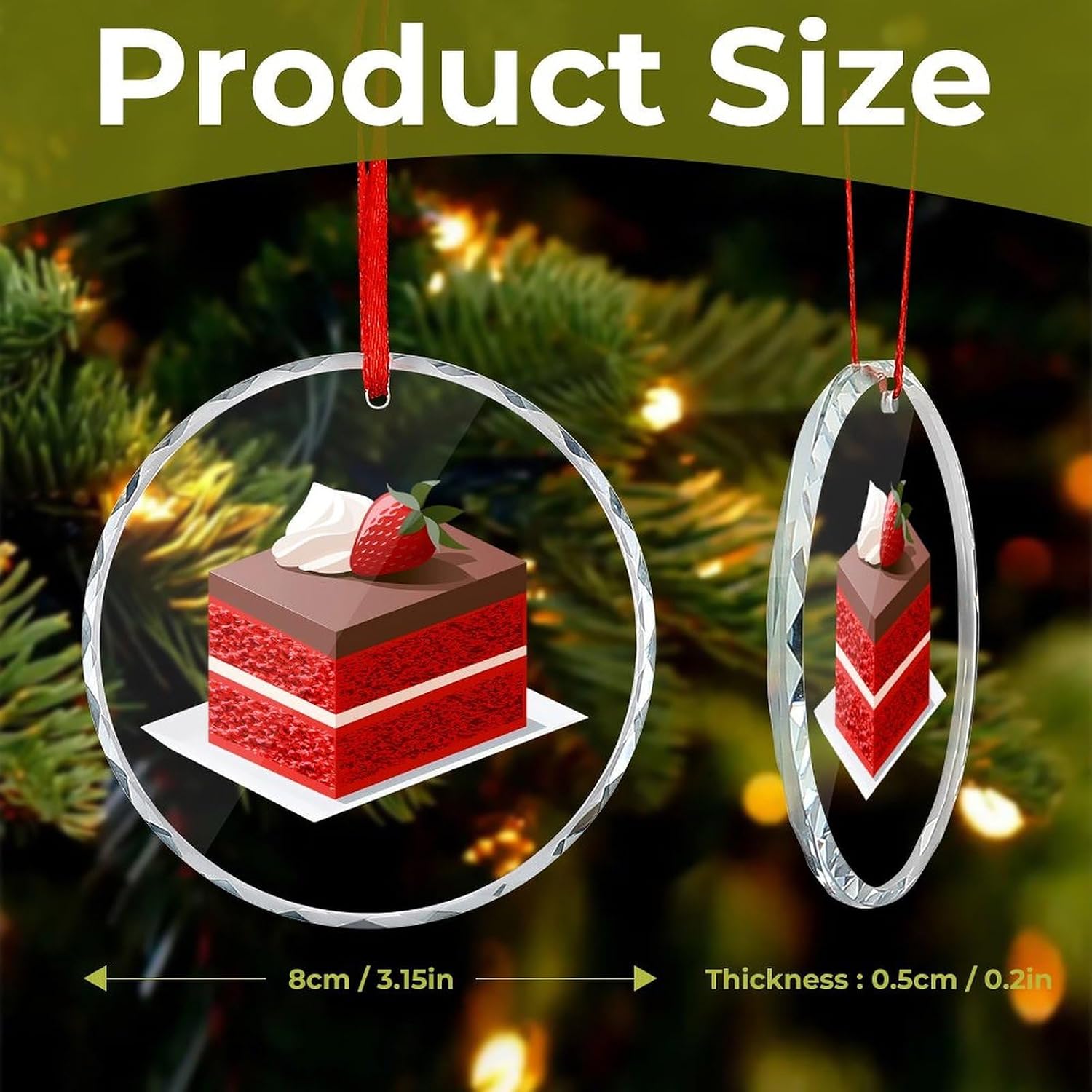 Red Velvet Strawberry Cake Christmas Decor Round Hanging Drop Pendant