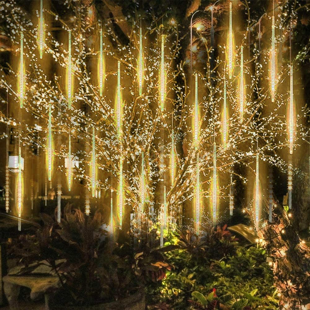 KINGCOO Solar Meteorschauer Regenlichter, Wasserdichte 30cm 10 Tube 360LEDs Schneefall Regentropfen Weihnachten Lichterketten für Hochzeit Party Garten Außen Innen Dekoration (Warmweiß)