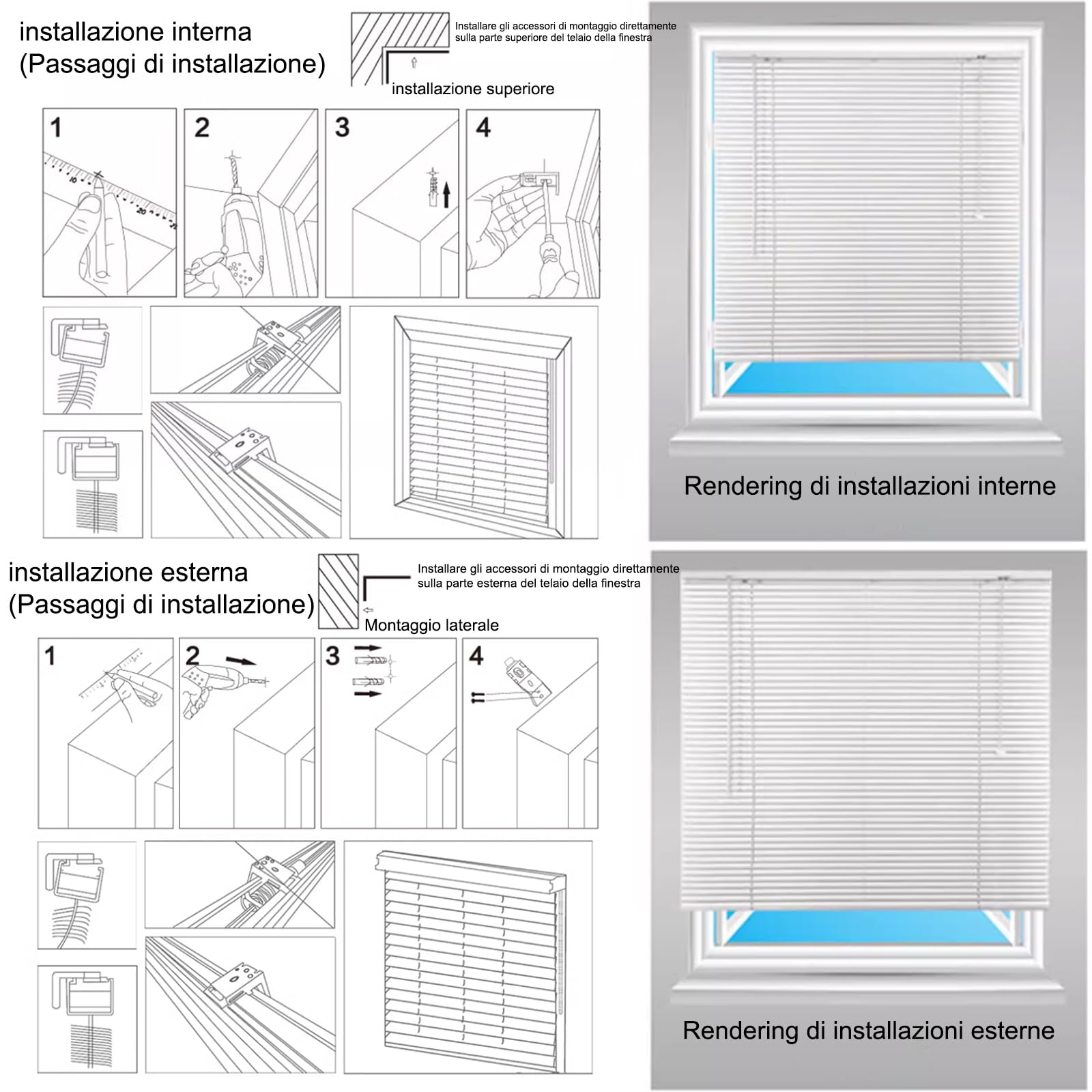 Veneziana in Alluminio,Lamella da 25mm,Tenda Parasole per Finestre,Impermeabili,Protezione Solare,Interno ed Esterno,Kit di Montaggio Incluso,Bianco,Larghezza x Altezza (65cm x 260cm)