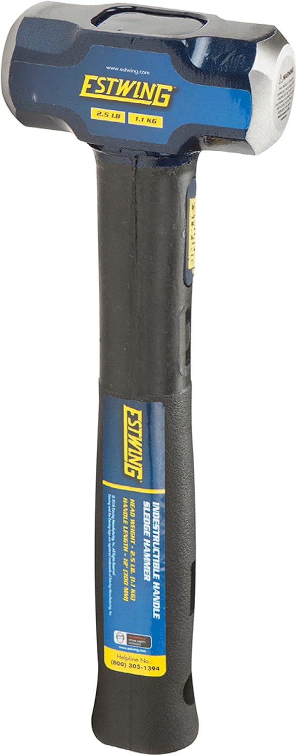 Estwing 2.5-Pound Hard Face Sledge Hammer - 12-Inch Indestructible Handle, Locked Steel Head, Vulcanized Rubber Grip for Demolition & Stake Driving