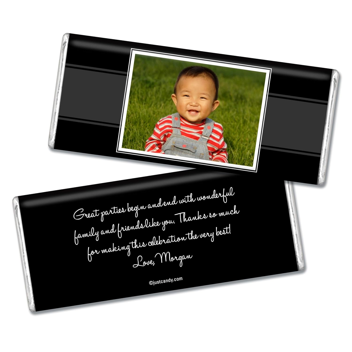 Kid's Birthday Favors Personalized Candy Bars (36 Pack) - Add Your Photo - Black