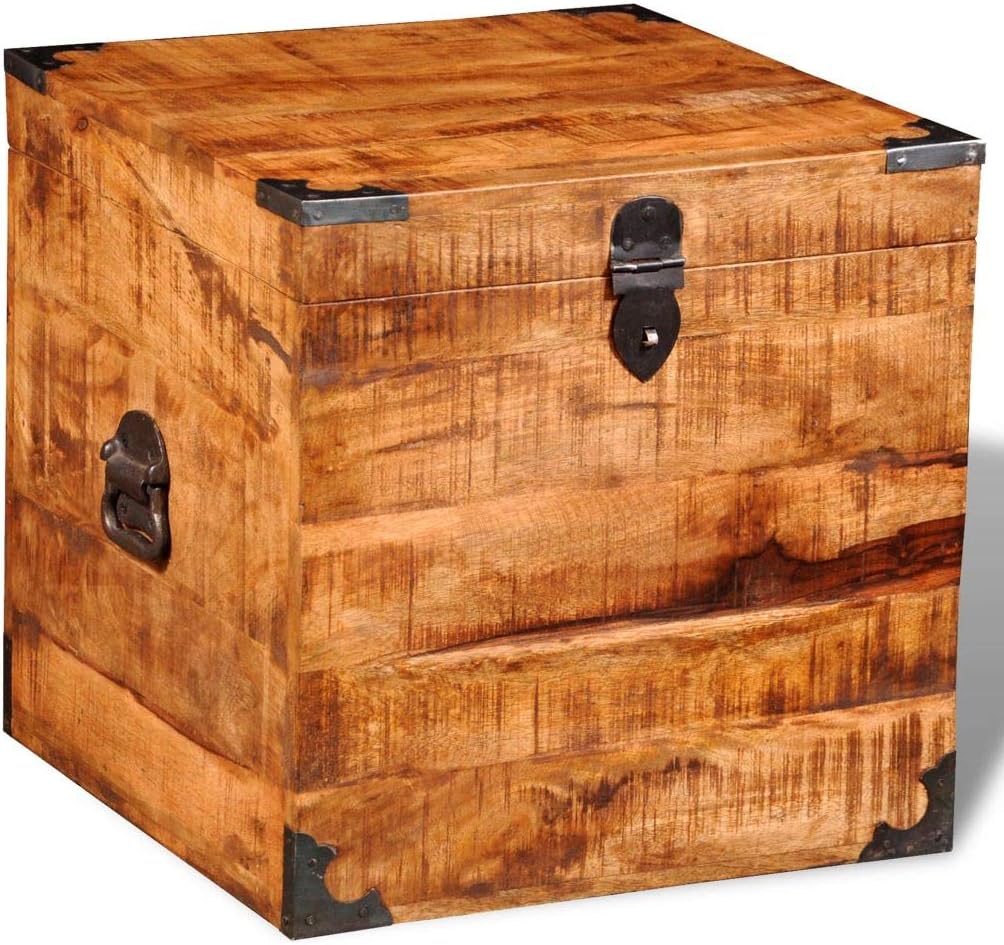 Storage Chest Box Wooden Trunk Case Cabinet Container with Handles for Bedroom Closet Home Organizer Collection Mango Wood 18" x 18" x 18"