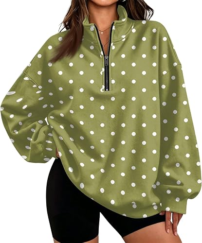 1/4 Zip Womens Polka Dot Sweatshirt Long Sleeve Quarter Zip Sweatshirts