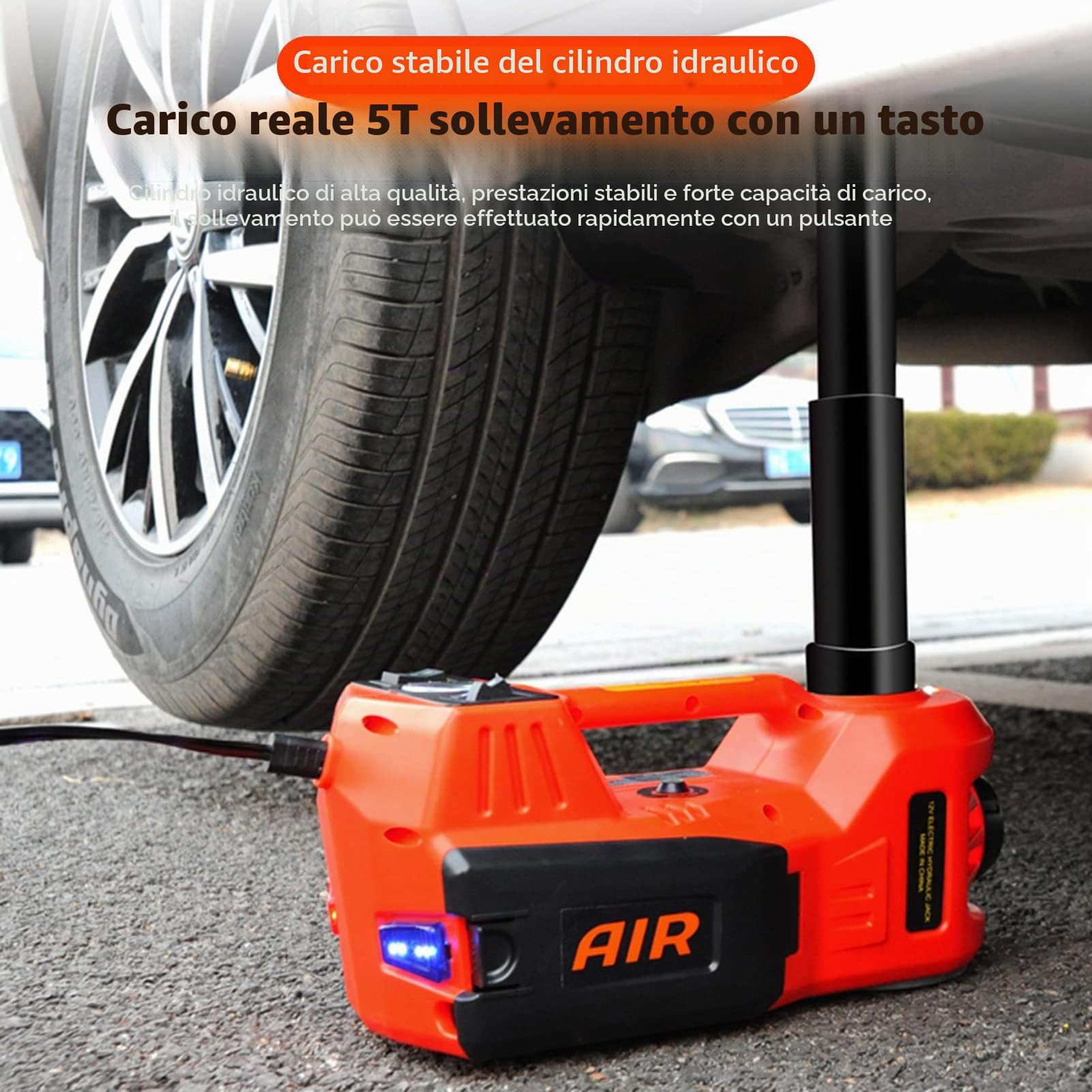 Cric Elettrico Idraulico 12V 5T con Pompa Gonfiabile e Luce - Strumento di Cambiamento Pneumatici per Auto SUV e Officine di Riparazione di Emergenza