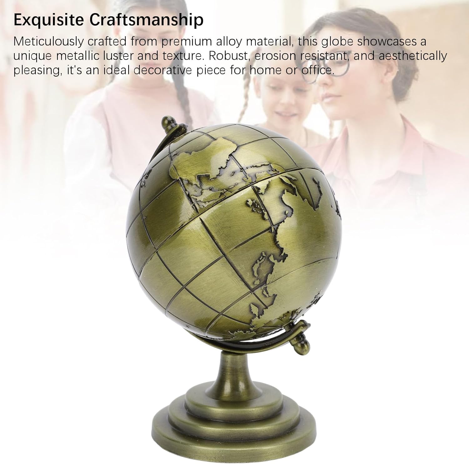 Globe Alloy Metallic Luster Rotating Educational Decorative Globe Model for Office Study School Premium Material