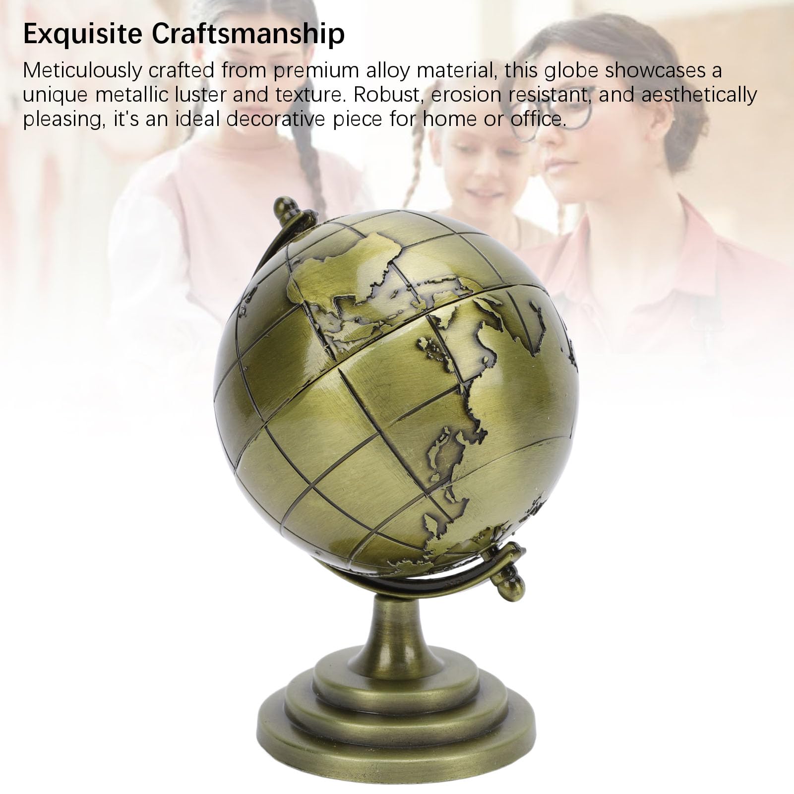 Metallic Luster Earth Globe Model, Robust Alloy Globe for Office Decor, Geographical Knowledge, Unique Decorative Piece, Advanced Process Globe, Full HQ Rotation Globe for Students