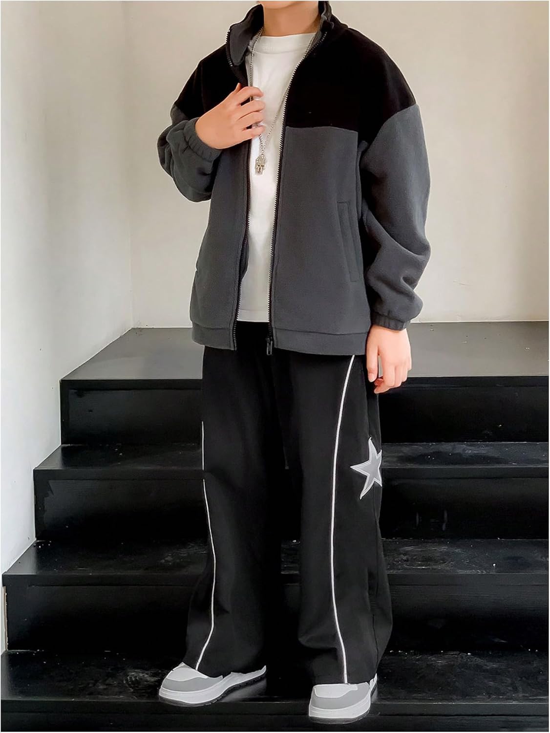 Boy's Star Graphic Wide Leg Sweatpants Drawstring Waist Causal Track Pants Long Trousers - Image 2