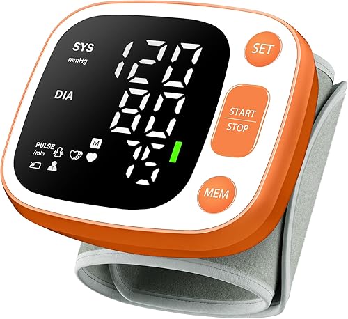 Oklar Blood Pressure Monitors for Home Use Rechargeable Wrist Digital BP Machine Cuff with LED Backlit Display, Voice Broadcast, 240 Memory Storage for 2 Users with Carrying Case, Orange