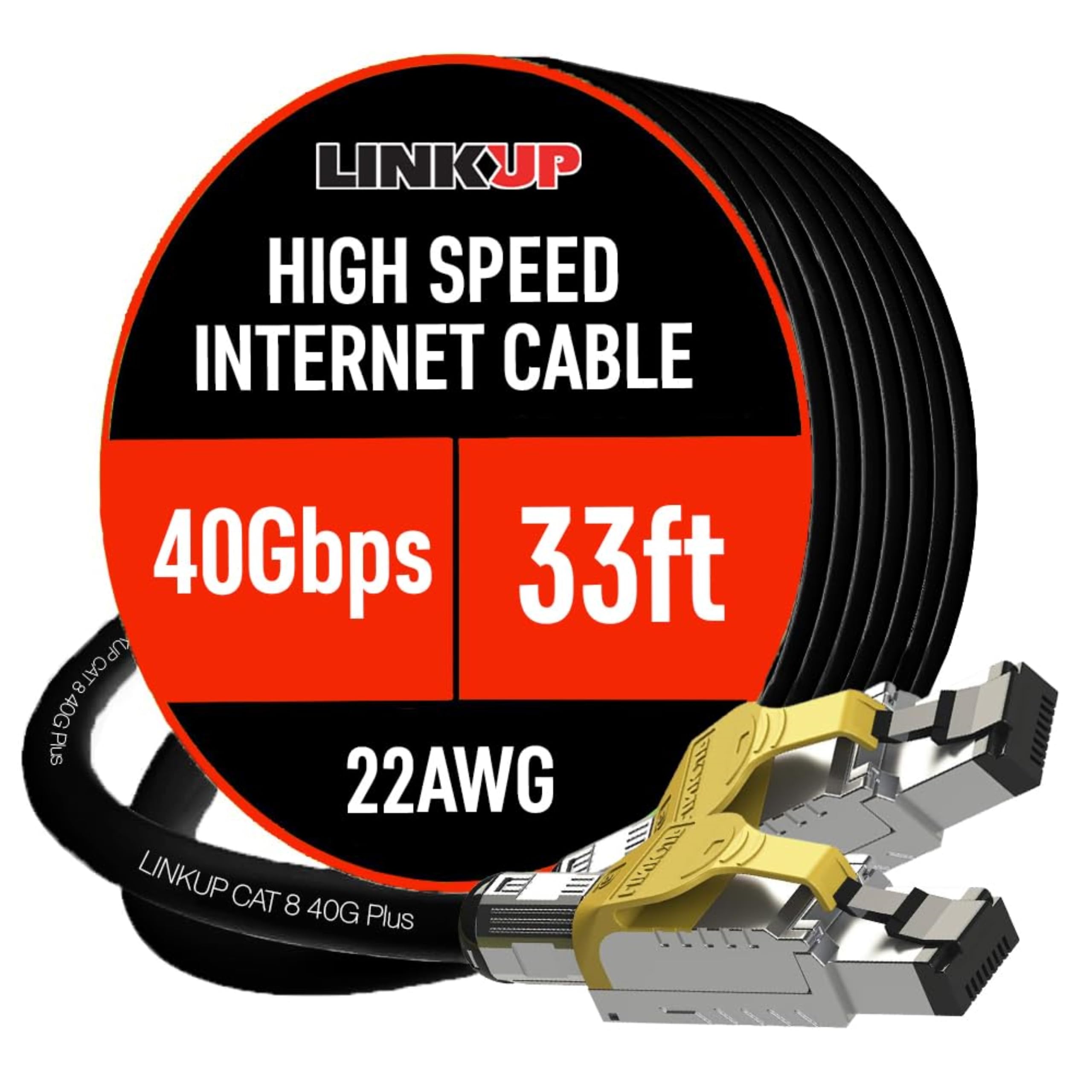 [LINKUP] Cat8 イーサネット パッチケーブルS/FTP 4ペア 22AWG スクリーン単線ケーブル | 2000MHz (2GHz) 最大40Gbps |将来の第5世代イーサネット LANネットワーク 40G構造ワイヤー- 10M ブラック