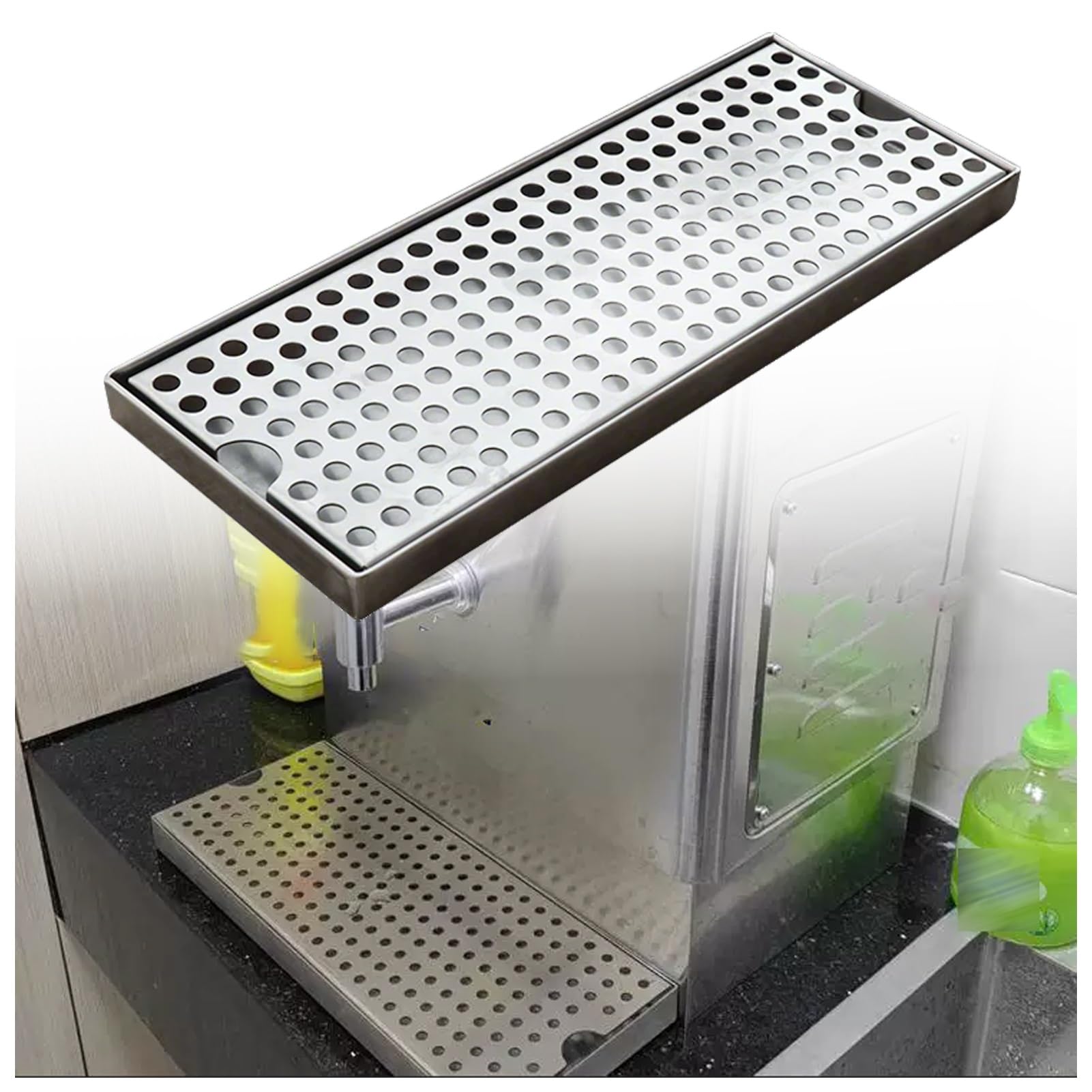 Bandeja antigoteo inox 304 para barra, bandeja perforada extraíble | Bandeja antigoteo para barra, estación bebidas, dispensador agua y restaurante(300X100X25mm)