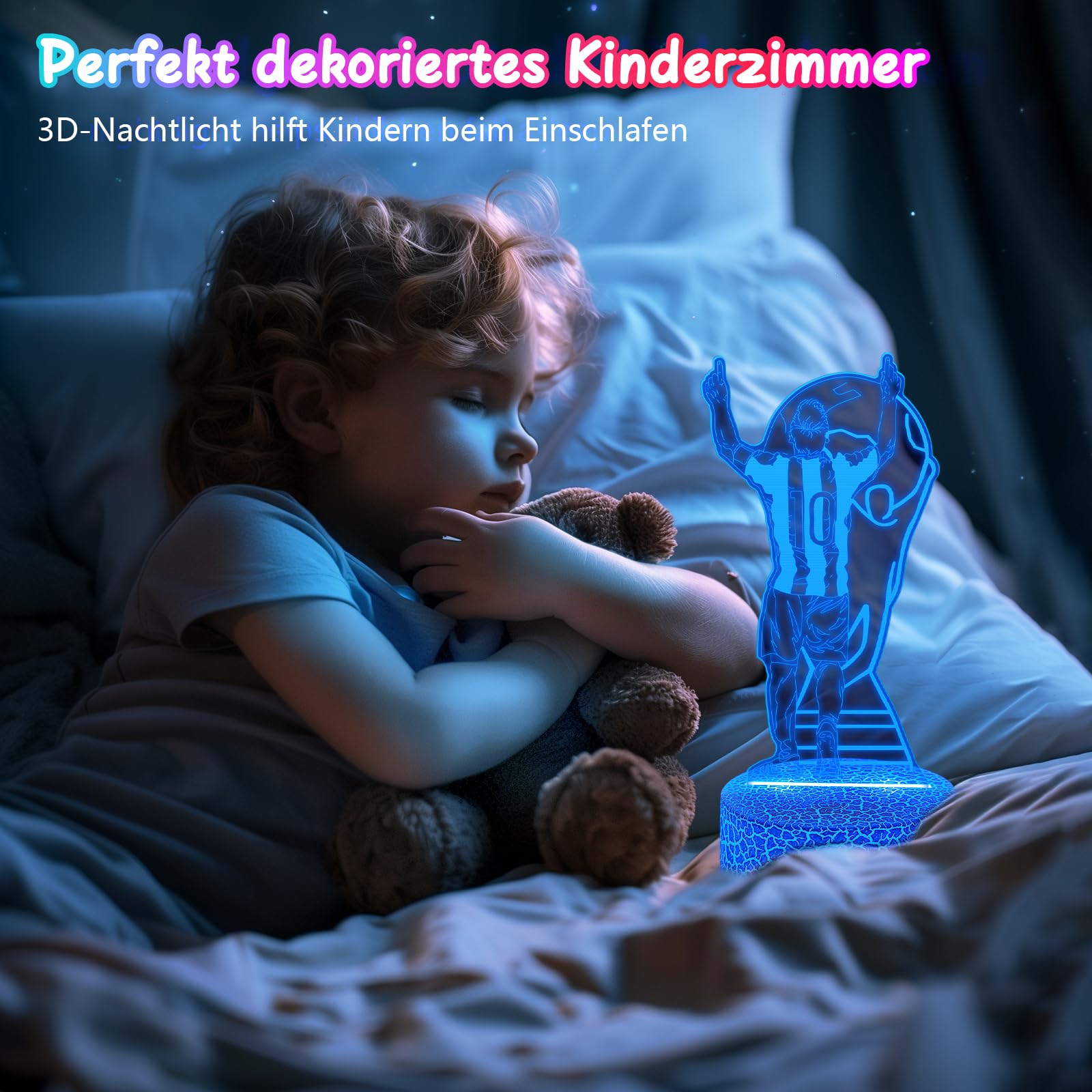 Polemera regalo comunione bambino, 3D Calcio Lampade con 16 colori cambia da telecomando, Regali di Natale Compleanno per Ragazza, Ragazzo, regalo bambino 10 anni maschio