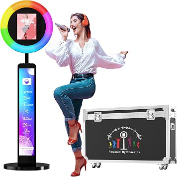 Photo Booth Compatible with Any Ipad, OHYEAHSPIN Photo Booth with Software App Control Ring Box, IPad Selfie Machine with Flight Case