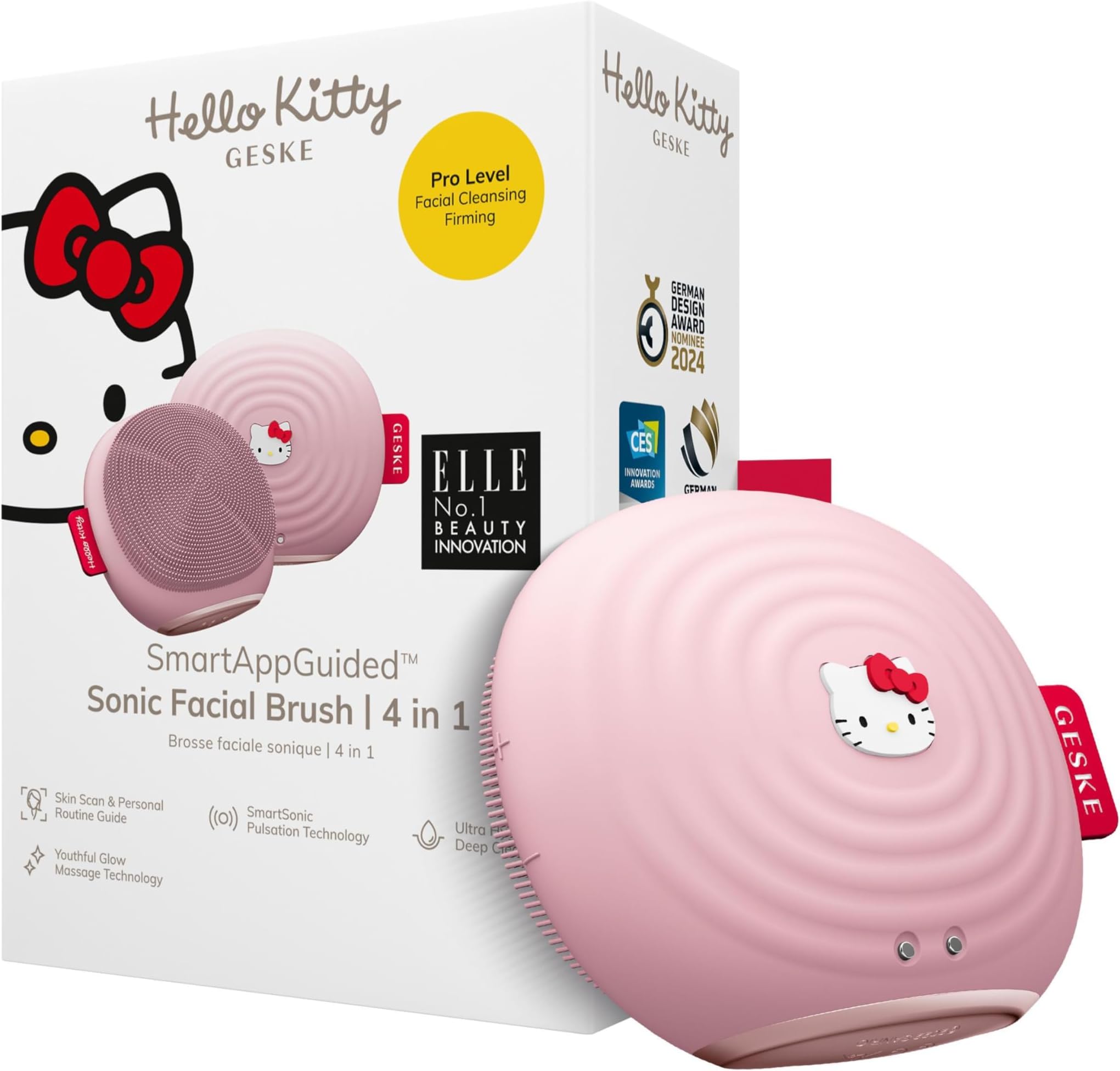 x Hello Kitty SmartAppGuided™ Sonic Facial Brush | 4 in 1 | Electric Facial Cleansing Brush | Skin Cleansing Brush | Facial Brush | Daily Skincare Routine| Facial Massager & Skin Care