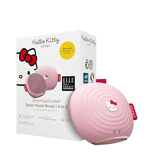 GESKE x Hello Kitty SmartAppGuided™ Sonic Facial Brush | 4 in 1 | Electric Facial Cleansing Brush | Skin Cleansing Brush | Facial Brush | Daily Skincare Routine| Facial Massager & Skin Care - Pink