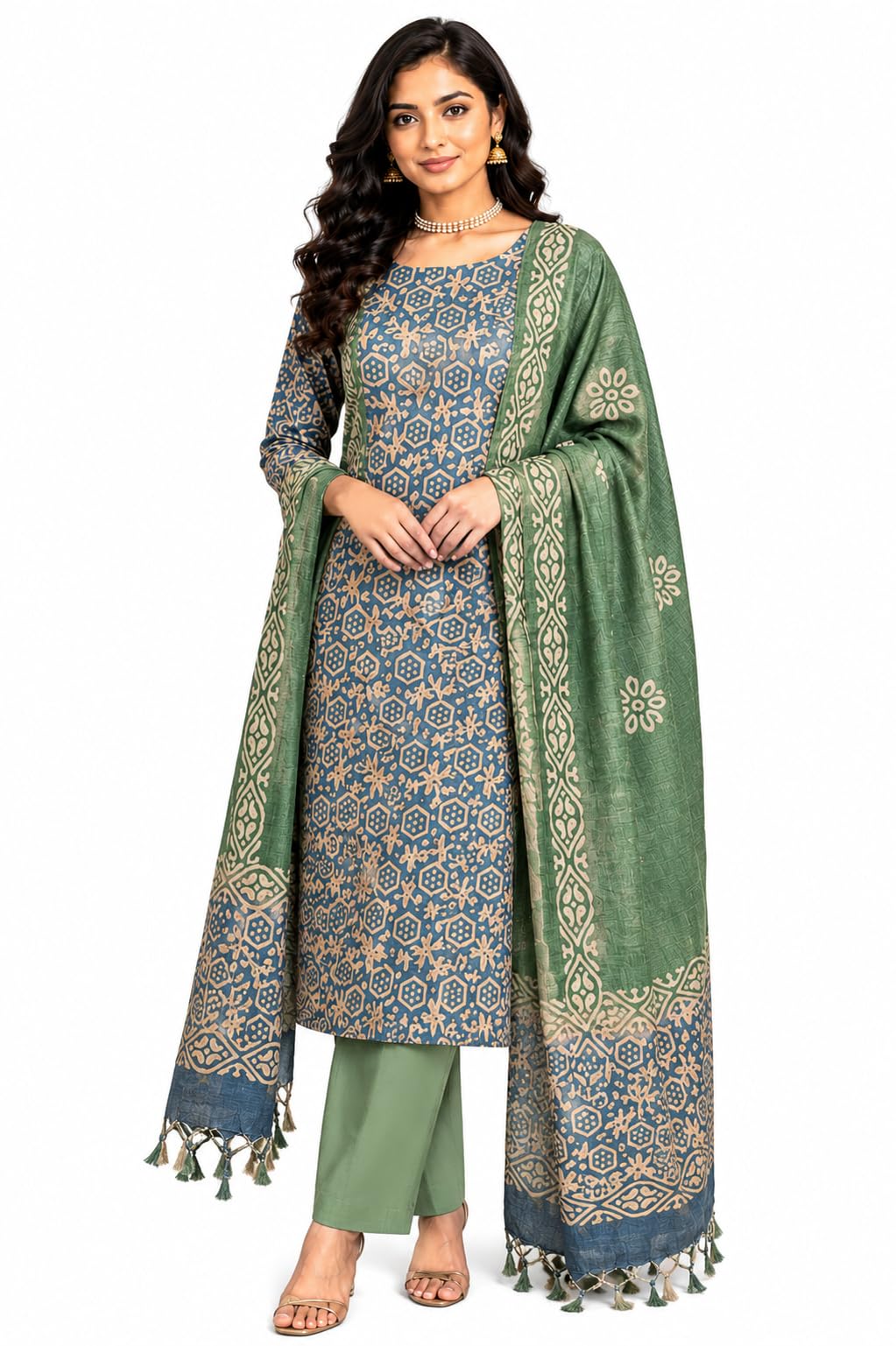 Women's Cotton Silk Batik Print Unstitched Salwar Suit Dress Material with Duputta-image-12