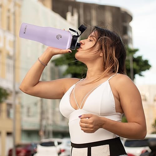 Miniatura 8 de COKTIK Botella de agua aislada, botellas de agua de 32 onzas, tapa con popote, tapa de boquilla, fría durante 36 horas, caliente durante 18 horas,