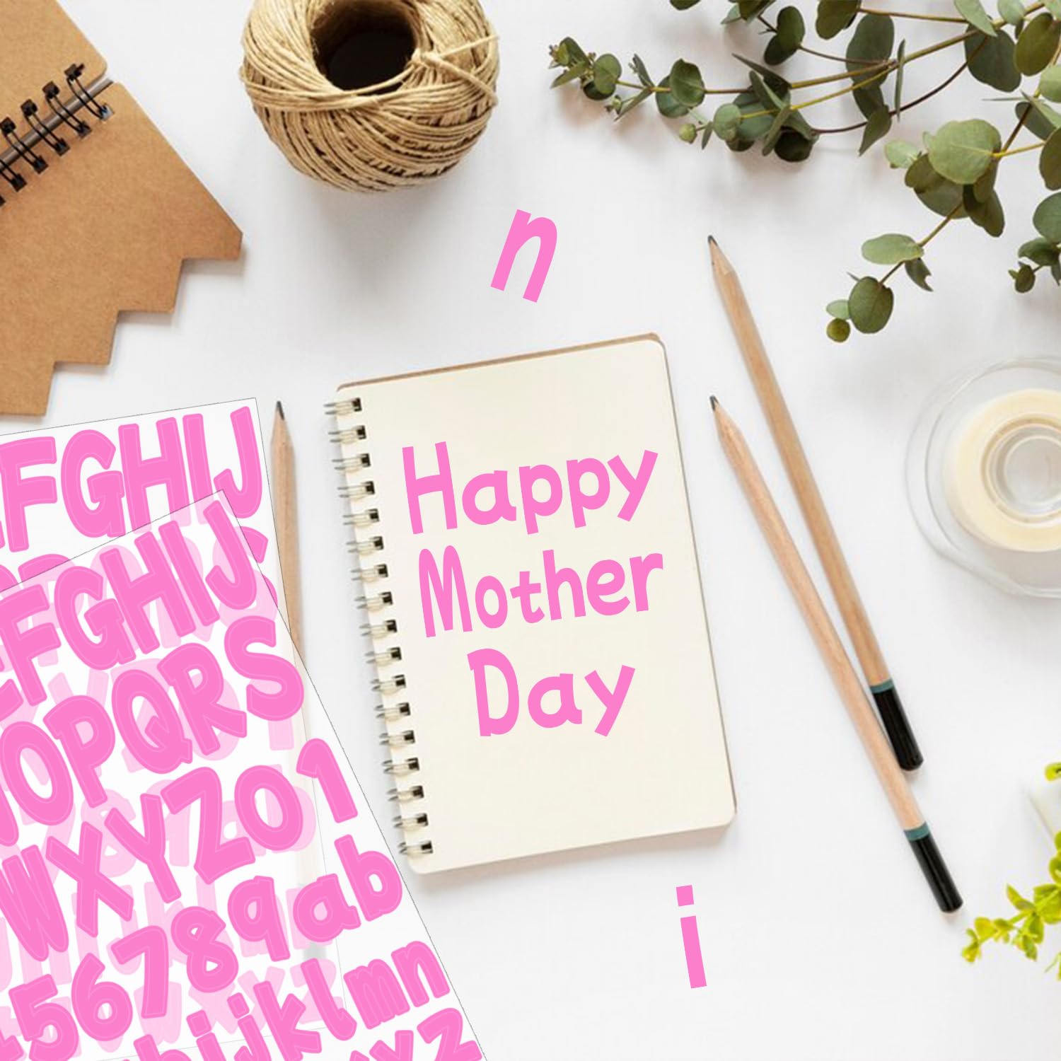 Adesivi a forma di lettere dell'alfabeto, 3,8 cm, 16 fogli, in vinile, impermeabili, per scrapbooking, scrapbooking, artigianato fai da te, colore rosa