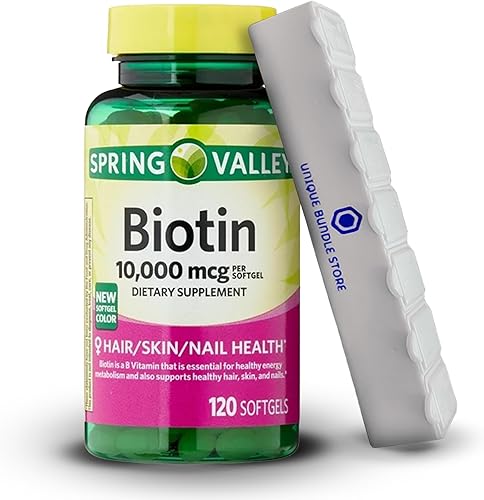 Miniatura 1 de Spring Valley - Cápsulas blandas de biotina de 10000 mcg, 120 unidades, biotina 10000 mcg, suplemento dietético para la salud del cabello, piel y