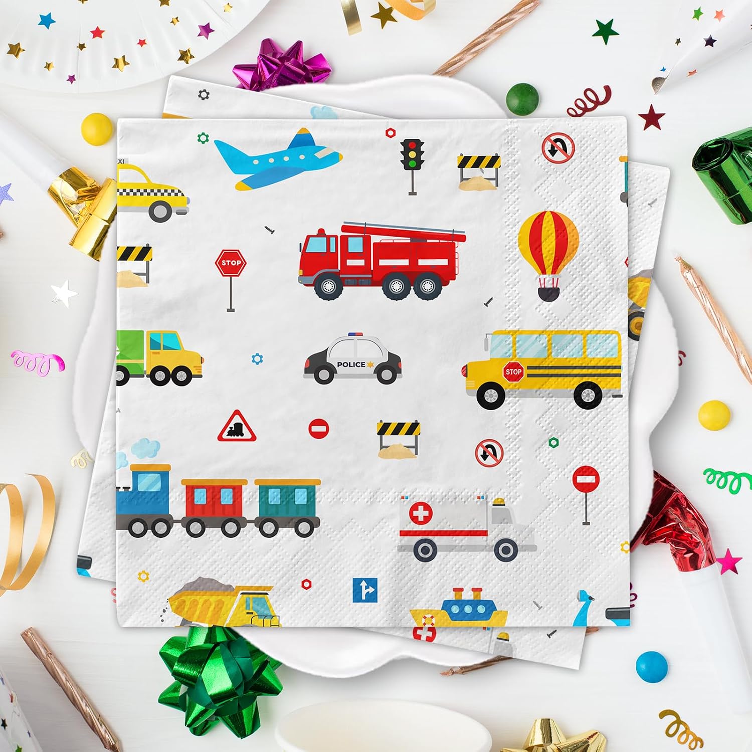 48Pcs Transportation Napkins Paper Transportation Birthday Decorations Vehicle Party Napkins Truck Napkins Cars Party Decorations for Boys Kids Birthday Party Baby Shower Dinner Kitchen Bathroom