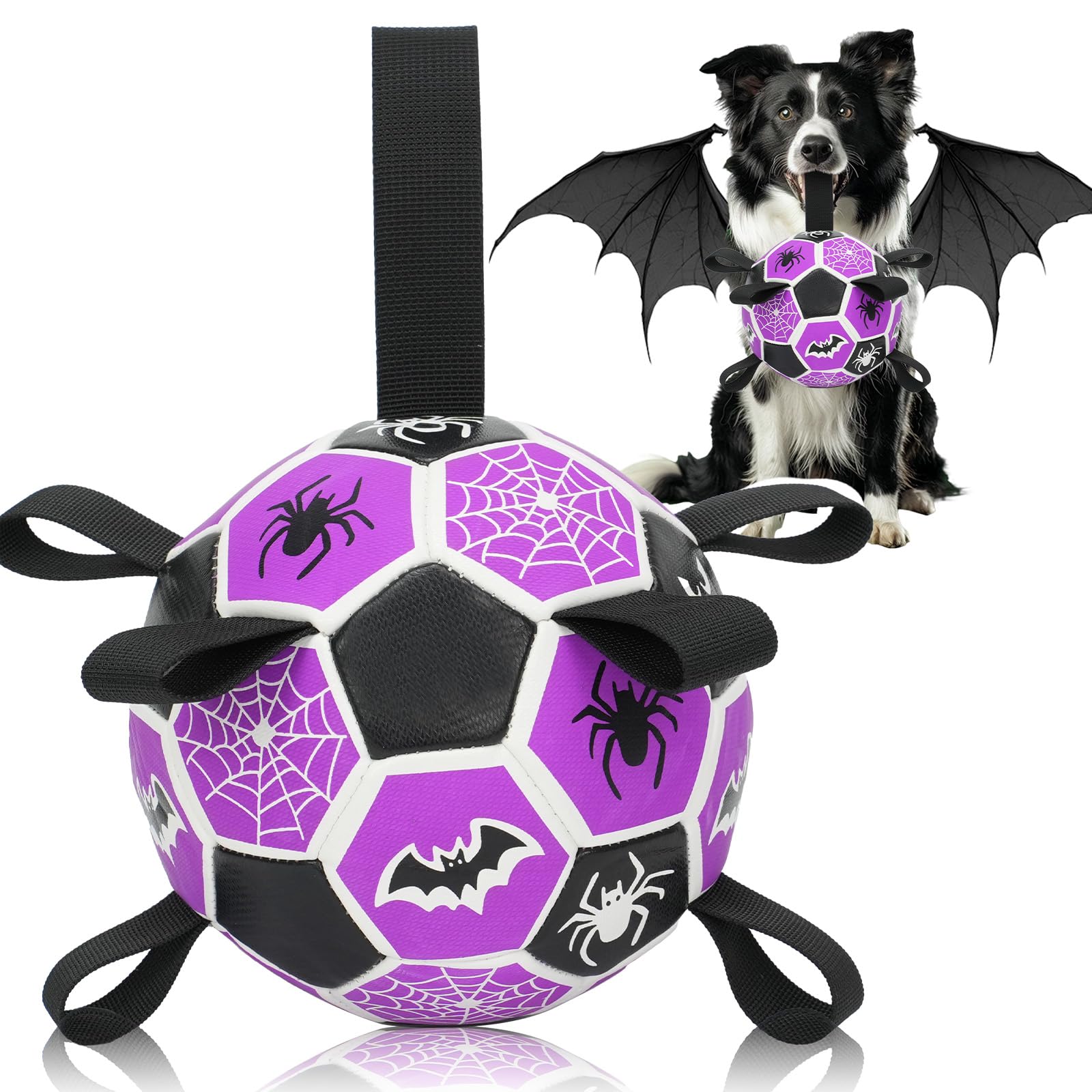 Dog Toys Balls, Dog Soccer Ball with Straps, Dog Birthday Gifts, Durable Balls for Small Medium Pet, Puppy Outdoor Toy, Pet Training Soccer Ball, World Cup Soccer (6 Inch) (Spider, Medium)