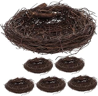 Happyyami 6pcs Rattan Bird Nest Parrot Decor Wedding Decoration Bird Decorations Rustic Garden Wedding Decorations Faux Egg Nests Bird Craft Natural Style Bird Nest Bird Nest Craft Coffee