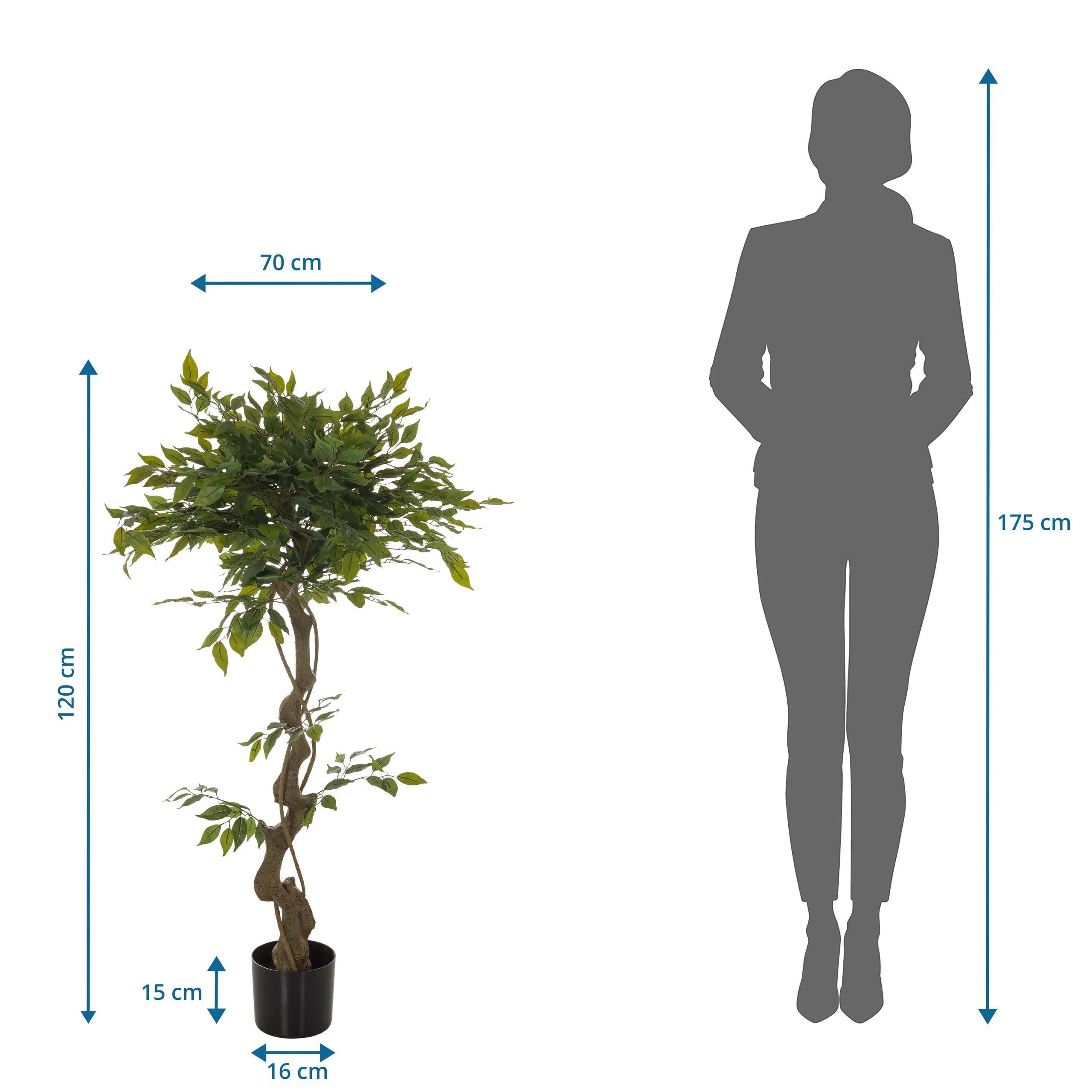 HJH Office Pianta artificiale FICUS I Pianta artificiale decorativa 120 cm, fico di betulla, albero artificiale di facile manutenzione, verde 871057