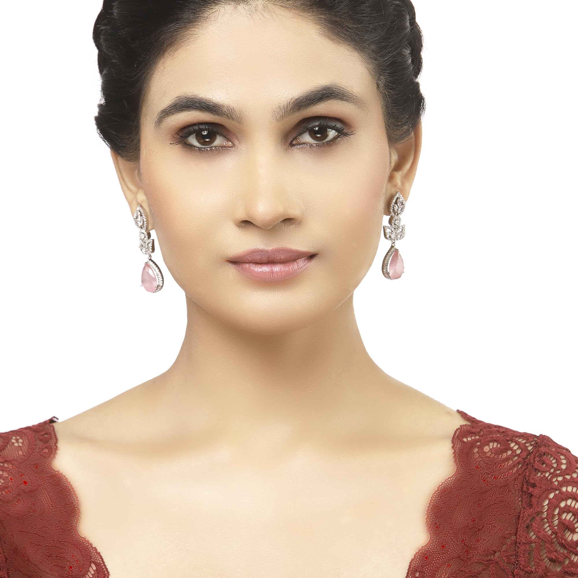Rhodium-Plated American Diamond Drop Earrings