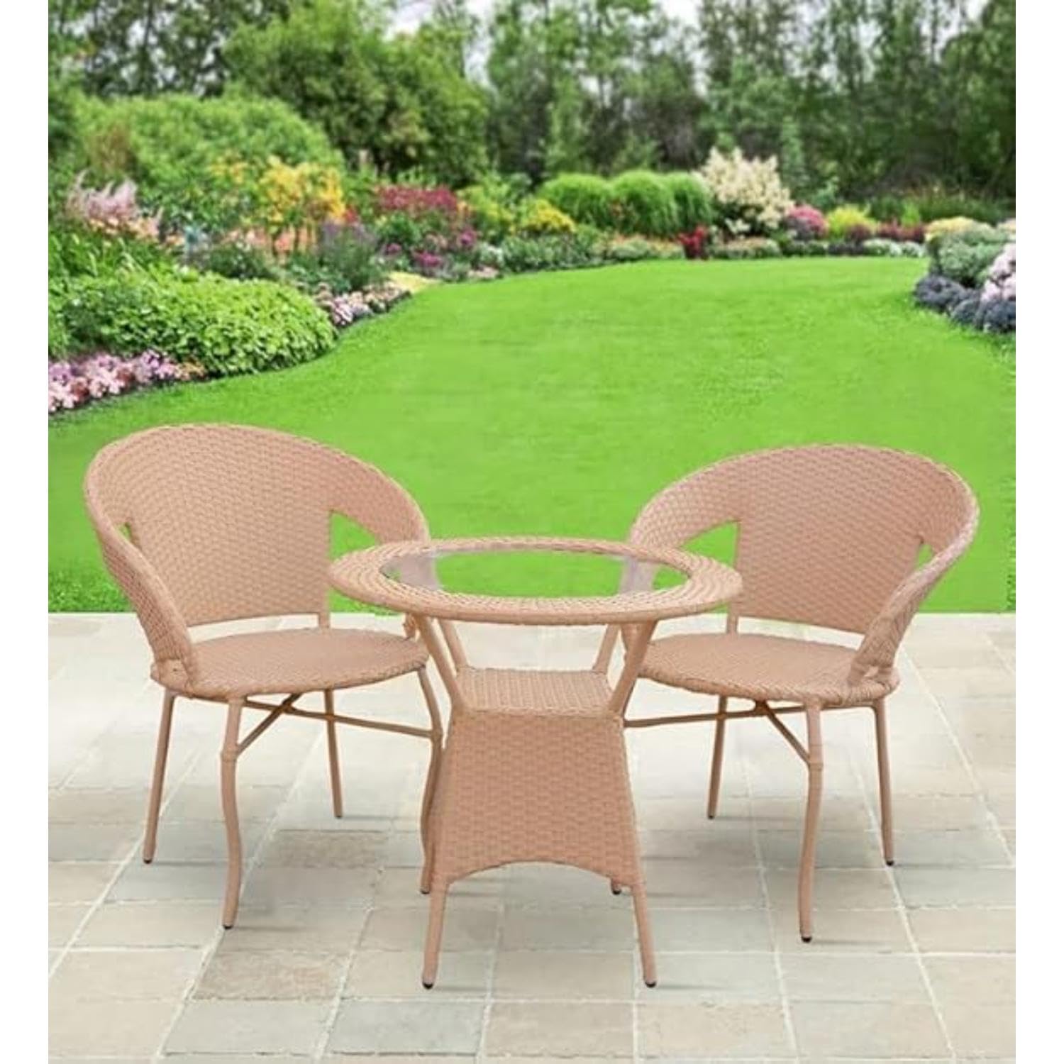 ANAND INDIA GROUPS Furniture Outdoor Indoor Patio Set Bistro Set Rattan Chair Patio Set for Living Room Dining Room Lawn Balcony Outdoor Garden Chair Set with Glass Table (D-12 Cream 2+1)-image-30