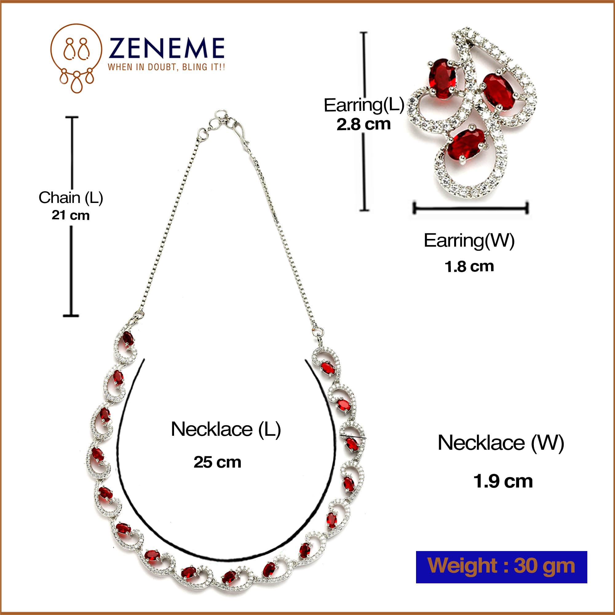 Rhodium-Plated Necklace & Drop Earrings Set with Cubic Zirconia
