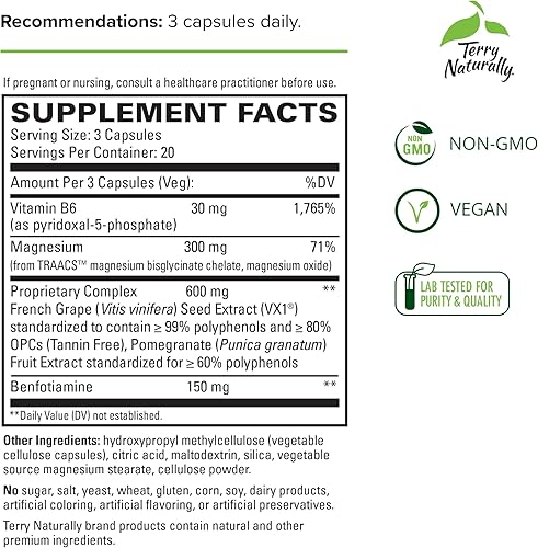 Miniatura 2 de Terry Naturally Clinical OPC Heart - 60 cápsulas - Complejo de semillas de uva francesa - Sin OMG, vegano, sin gluten - 20 porciones