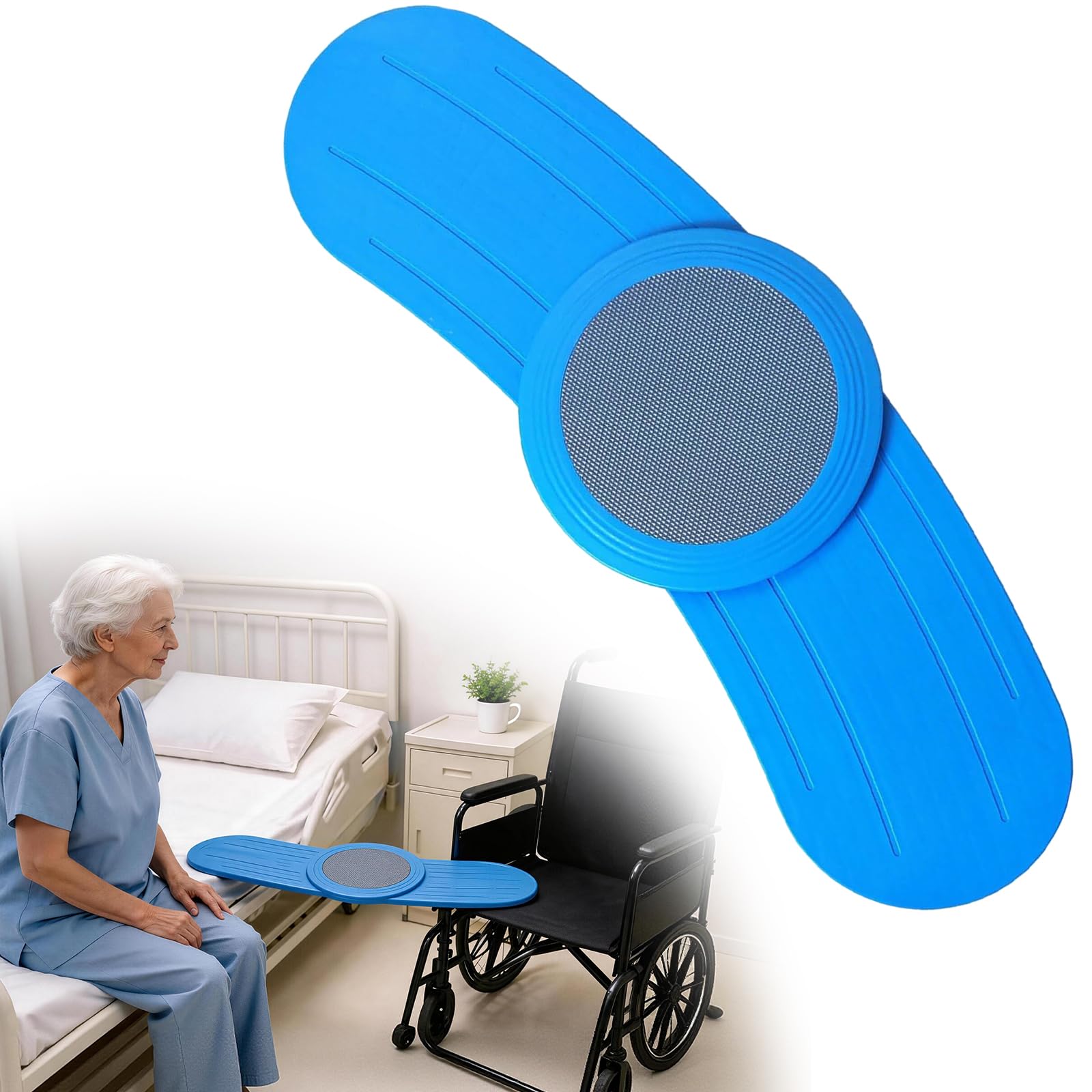 Transferbrett für Rollstuhlfahrer, 90 cm Patientenlifter Transferhilfe Rutschbrett mit 360° Verschiebbarer Drehscheibe, 150 kg Tragkraft,Transfer Senioren vom Rollstuhl zum Bett, Toilette, Auto