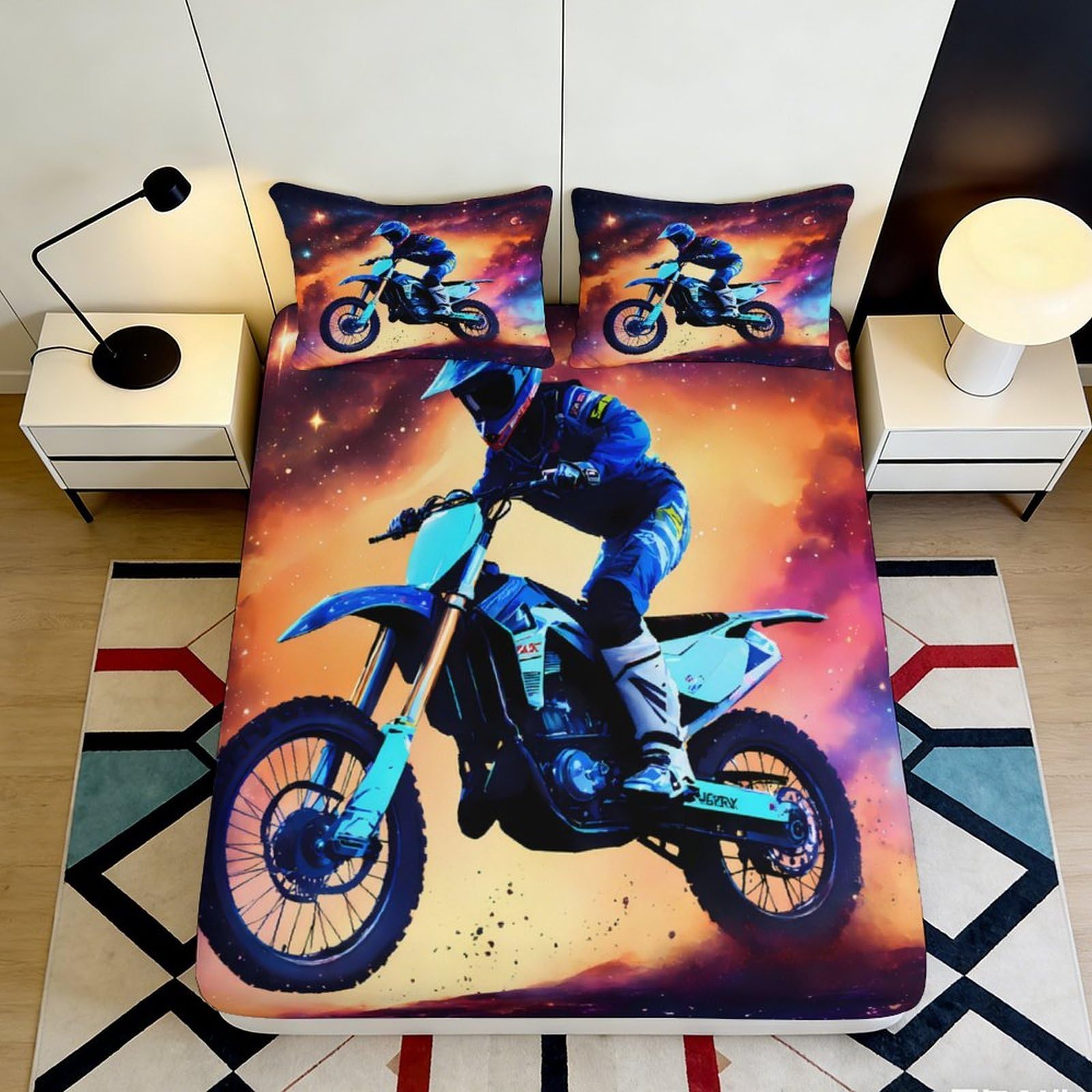 Pnayamiorkfel Style-6 3D Printed Motocross Adventure Fitted Sheet Microfiber Soft Breathable Sunset Sky Bed Cover For Bedroom Decor 90X200x25cm